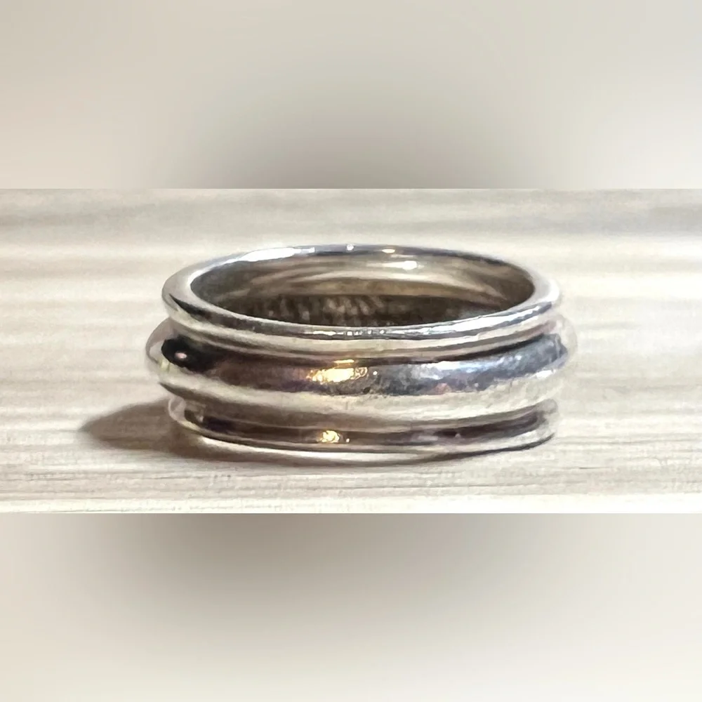 Vintage Designer Ilias Lalaounis Sterling Silver & 14K Gold Band Ring, Size 6.5